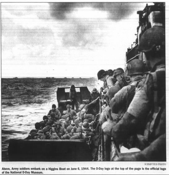 Army soldiers embark on Higgins Boat on June 6